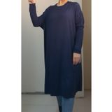 Mertcan Butik Lacivert yarasa kol salaş penye viskon diz altı tesettür tunik