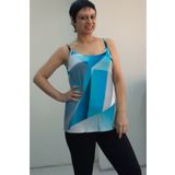 Mertcan Butik Mavi siyah beyaz desenli ip askılı penye viskon tişört