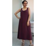 Mertcan Butik Mürdüm önü arkası büzgülü penye viskon elbise