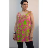 Mertcan Butik Pembe yeşil desenli kalın askılı penye viskon tişört