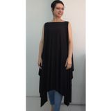Mertcan Butik Siyah pelerin görünümlü kayık yaka çok amaçlı kolsuz penye viskon salaş yelek tunik tişört elbise