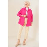 Merterium Kadın Oversize Tesettür Gömlek Koyu Pembe 1051