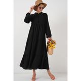 Merterium Kadın Uzun Tesettür Elbise Düz Siyah 1002