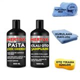 Mertox Araç Araba Otomobil Oto Temizlik Seti - Cilalı Oto Şampuanı + İnce Çizik Giderici Pasta 2X500ml