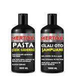 Mertox Araç Araba Otomobil Oto Temizlik Seti Ürünleri-Cilalı Oto Şampuanı+İnce Çizik Giderici Pasta 2X500ml Malzemeleri