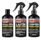 Mertox Araç Araba Otomobil Oto Temizlik Seti Ürünleri Cilalı Oto Şampuanı+Lastik+Torpido Parlatıcı 3X500ml Malzemeleri