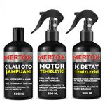 Mertox Araç Araba Otomobil Oto Temizlik Seti Ürünleri Cilalı Oto Şampuanı+Motor+İç Detay Temizleyici 3X500ml Malzemeleri