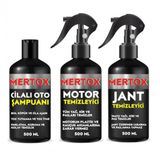 Mertox Araç Araba Otomobil Oto Temizlik Seti Ürünleri Cilalı Oto Şampuanı+Motor+Jant Temizleyici 3X500ml Malzemeleri