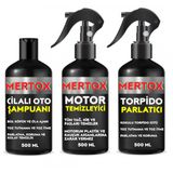 Mertox Araç Araba Otomobil Oto Temizlik Seti Ürünleri Cilalı Oto Şampuanı+Motor+Torpido Parlatıcı 3X500ml Malzemeleri