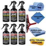 Mertox Araç Araba Otomobil Oto Temizlik Ve Bakım Seti Cilalı Oto Şampuanı+Jant-Motor Temizleyici+Hızlı Cila+Torpido+Lastik Parlatıcı 6X500ml