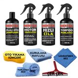 Mertox Araç Araba Otomobil Oto Temizlik Ve Bakım Seti Cilalı Oto Şampuanı+Motor Temizleyici+Hızlı Cila Ve Torpido Parlatma Sütü 4X500ml