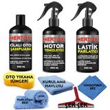 Mertox Araç Araba Otomobil Oto Temizlik Ve Bakım Seti Cilalı Oto Şampuanı+Motor+Lastik Parlatıcı 3X500ml Temizleme Solüsyon Bakım Koruma