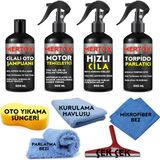 Mertox Otomobil Araç Araba Oto Temizlik ve Bakım Seti Oto Şampuanı+Motor Temizleyici+Hızlı Cila ve Torpido Parlatma Sütü 4X500ML