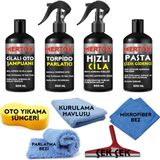 Mertox Otomobil Araç Araba Oto Temizlik ve Bakım Seti Oto Şampuanı+Torpido Parlatıcı+Hızlı Cila ve Ince Pasta Çizik Giderici 4X500ML