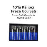 Merttools 10 Lu Kalıpçı Freze Ucu Seti Metal Ahşap Plastik İşleme 3 Mm Şaft Gravür Ve Oyma Ucu