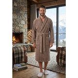 Merty Home Yetişkin Bornozu %100 Pamuk Unisex Yumuşak Emici Banyo Bornozu Kadın Erkek - L - Bej - Kahverengi
