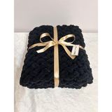 Merut Style El Örgüsü Alize Puffy Siyah Hasır Desen Bebek Battaniyesi - 100 x 100 cm