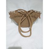 Merut Style El Örgüsü Kağıt Ip Hasır Çıtçıtlı Astarlı Deniz Kabuğu ve Püsküllü Günlük Kadın Omuz Çantası