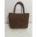 Merut Style El Örgüsü Kağıt Ip Kahverengi Çıtçıtlı Astarlı Günlük Ve Plaj Kadın Omuz Çantası - 00Kahverengi