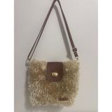 Merut Style El Örgüsü Kürk Kadın Omuz Çantası Astarlı Ayarlanabilir Askılı - 21x26 - 130-Bej