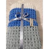 Merut Style El Örgüsü Puffy Açık Gri Mavi Beyaz Burgu Desen Bebek Battaniyesi - 100 x 100 cm