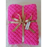 Merut Style El Örgüsü Puffy Canlı Pembe Hasır Desenli Bebek Battaniyesi - 90 x 90 cm