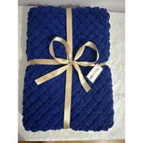 Merut Style El Örgüsü Puffy Gecemavisi Hasır Desen Bebek Battaniyesi 90X90 cm - Gece Mavisi - 90 x 90 cm