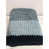 Merut Style El Örgüsü Puffy Gri-Orta Gri-Siyah Burgu Desen Bebek ve Tv Battaniyesi - 90 x 90 cm - Siyah - Gri