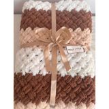Merut Style El Örgüsü Puffy Kahve-Bal Köpüğü-Beyaz Hasır Desen Bebek Vetv Battaniyesi - Renkli - 90 x 90 cm