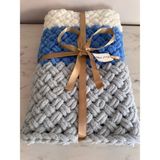 Merut Style El Örgüsü Puffy Karışık Renk Hasır Desen Bebek Battaniyesi - 90 x 90 cm - Mavi