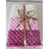 Merut Style El Örgüsü Puffy Karışık Renk Hasır Desen Bebek Battaniyesi - 90 x 90 cm - Pembe