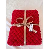 Merut Style El Örgüsü Puffy Kırmızı Hasır Desenli Bebek Battaniyesi - 90 x 90 cm