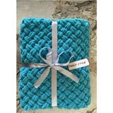 Merut Style El Örgüsü Puffy Okyanus Mavisi Hasır Desen Bebek Battaniyesi - 90 x 90 cm - Deniz Mavisi