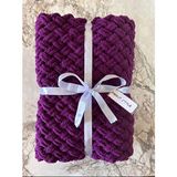 Merut Style El Örgüsü Pufy Mor Hasır Desenli Bebek Battaniyesi - 90x90 cm