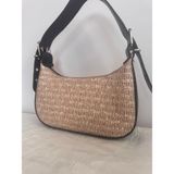Merut Style Hasır Baskılı Makaralı Toka Detaylı Kadın El ve Omuz Baget Çanta - 12x23 - --Siyah
