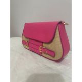 Merut Style Hasır Desen Toka Detaylı Deri Kapak Kadın El ve Omuz Çantası - 15x25 - 01P-Pembe
