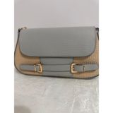 Merut Style Hasır Desen Toka Detaylı Deri Kapak Kadın El ve Omuz Çantası - 15x25 - 02 - Gri