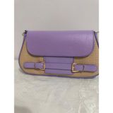 Merut Style Hasır Desen Toka Detaylı Deri Kapak Kadın El ve Omuz Çantası - 15x25 - 7134P - Lila