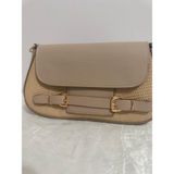Merut Style Hasır Desen Toka Detaylı Deri Kapak Kadın El ve Omuz Çantası - 15x25 - Bej