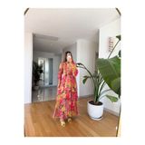 MERVE AKSOY Bağlamalı Çiçek Desenli Şifon Elbise