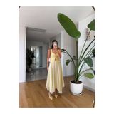 MERVE AKSOY Ponni Buruşuk Midi Boy Etek - Sarı