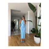 MERVE AKSOY Sindy Sıfır Kol Jarse Elbise - Mavi