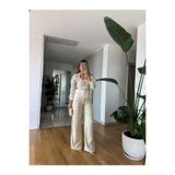 MERVE AKSOY Zr Saten Dokulu Palazzo Pantolon - Ekru