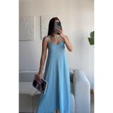 mervekiymatco Anna İp Askılı Bubble Elbise 13828 Mavi XL