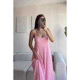 mervekiymatco Anna İp Askılı Bubble Elbise 13828 Pembe XS