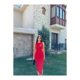 mervekiymatco Asimetrik Tasarım Elbise KIRMIZI KIRMIZI M