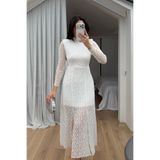 mervekiymatco Aylin Güpür Detay Vatkalı Midi Elbise 4572 Beyaz M