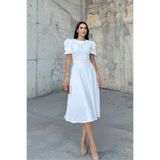 mervekiymatco BERRA KARPUZ KOL MİDİ ELBİSE beyaz XS
