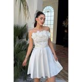 mervekiymatco Blanca Straplez Gül Detay Mini Elbise 1101 Beyaz S
