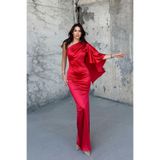 mervekiymatco Camelia Tek Kol Saten Abiye 582922 KIRMIZI XS
